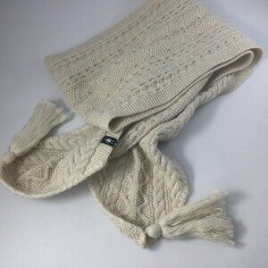 Smartwool Bunny Slop Cream Marino Blend Wool Cable Knit Tassels Scarf 66" L